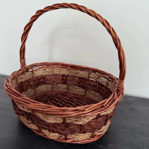 КОРЗИНА ОВАЛЬНАЯ КОРИЧНЕВАЯ ПЛЕТЕНАЯ С РУЧКОЙ 38x32 СМ
