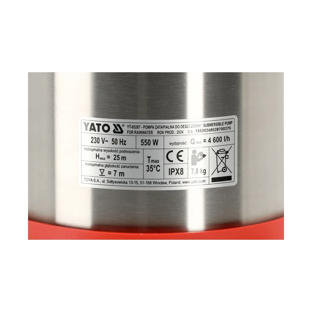 Pompă submersibilă de drenaj 4600 l/h 550 w 220 - 240 v yato 5