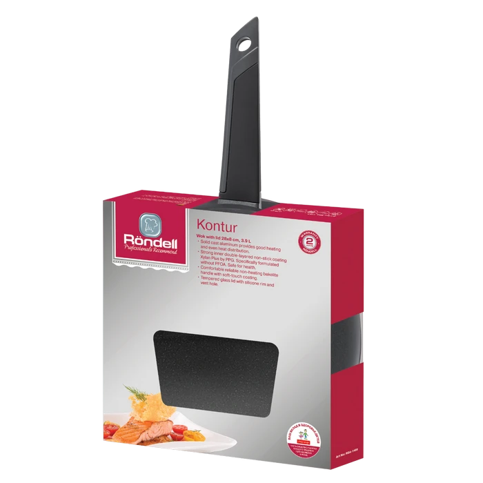 Tigaie wok rondell rda-1489, 3,4l, 28cm, negru 2