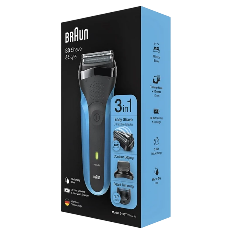 Электробритва мужская braun 310bt, черный | синий 4
