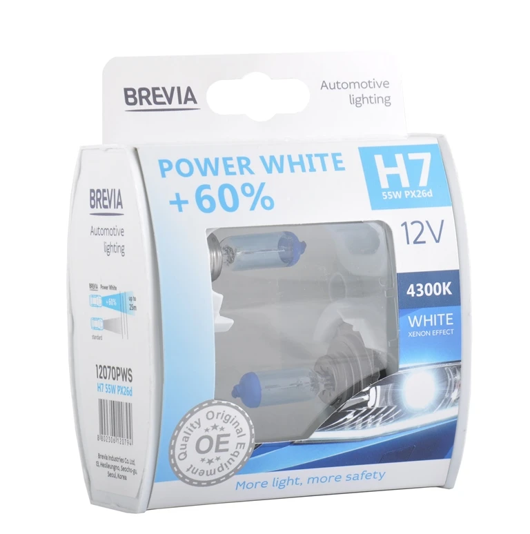 Brevia 12070pws h7 12v 55w px26d power white +60% 4300k s2 2 шт. 2
