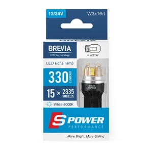 Brevia 10210x2 lampa led s-power w21w 330lm 15x2835smd 12/24v canbus 2pci