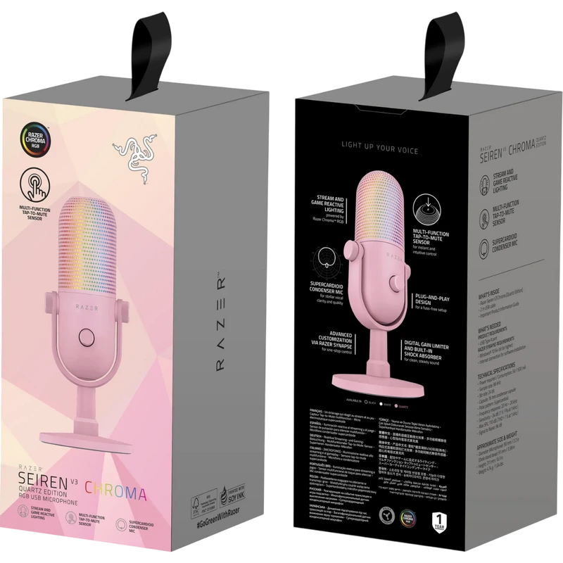 Игровой микрофон razer seiren v3 chroma, проводной аналоговый, quartz 2