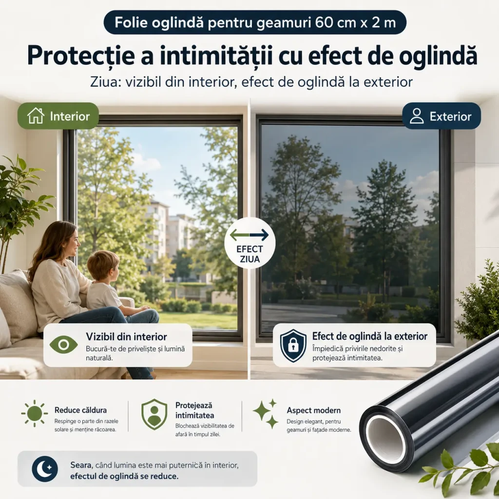 Folie oglindă pentru geamuri – 60cm*2m 4