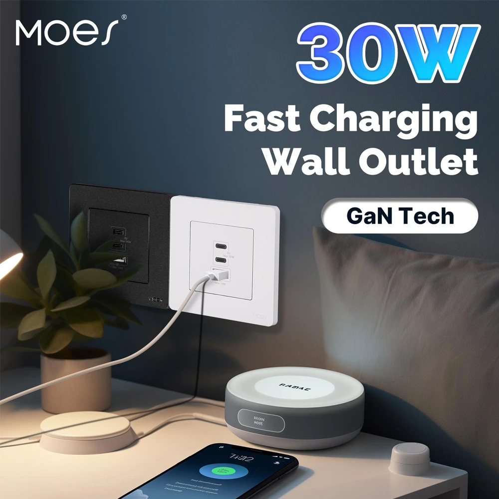 Moes star ring socket 30w gan 3 ports (2*type c+1*usb-a), white 2