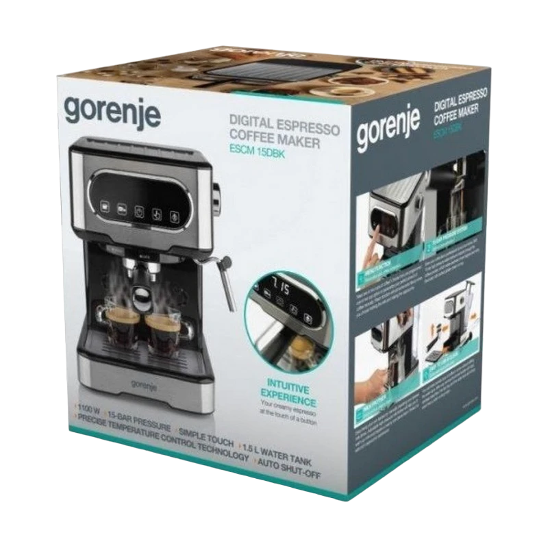 Кофеварка рожковая gorenje escm15dbk, 1100вт, серебристый 2