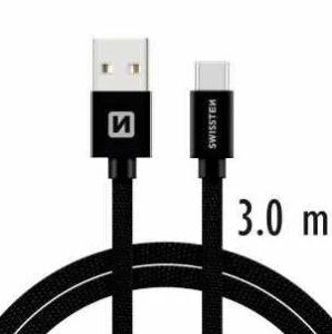 Data cablu swissten textile usb / usb-c 3.0m black
