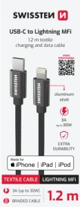 Data cablu swissten textile usb-c / lightning mfi 1.2m black Thumbnail 3
