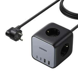 Ugreen power strip diginest cube 65w - 3 розетки, 2xusb-a, 2xusb-c, gan, 3680w cd268, 1.8м, черный Thumbnail 3