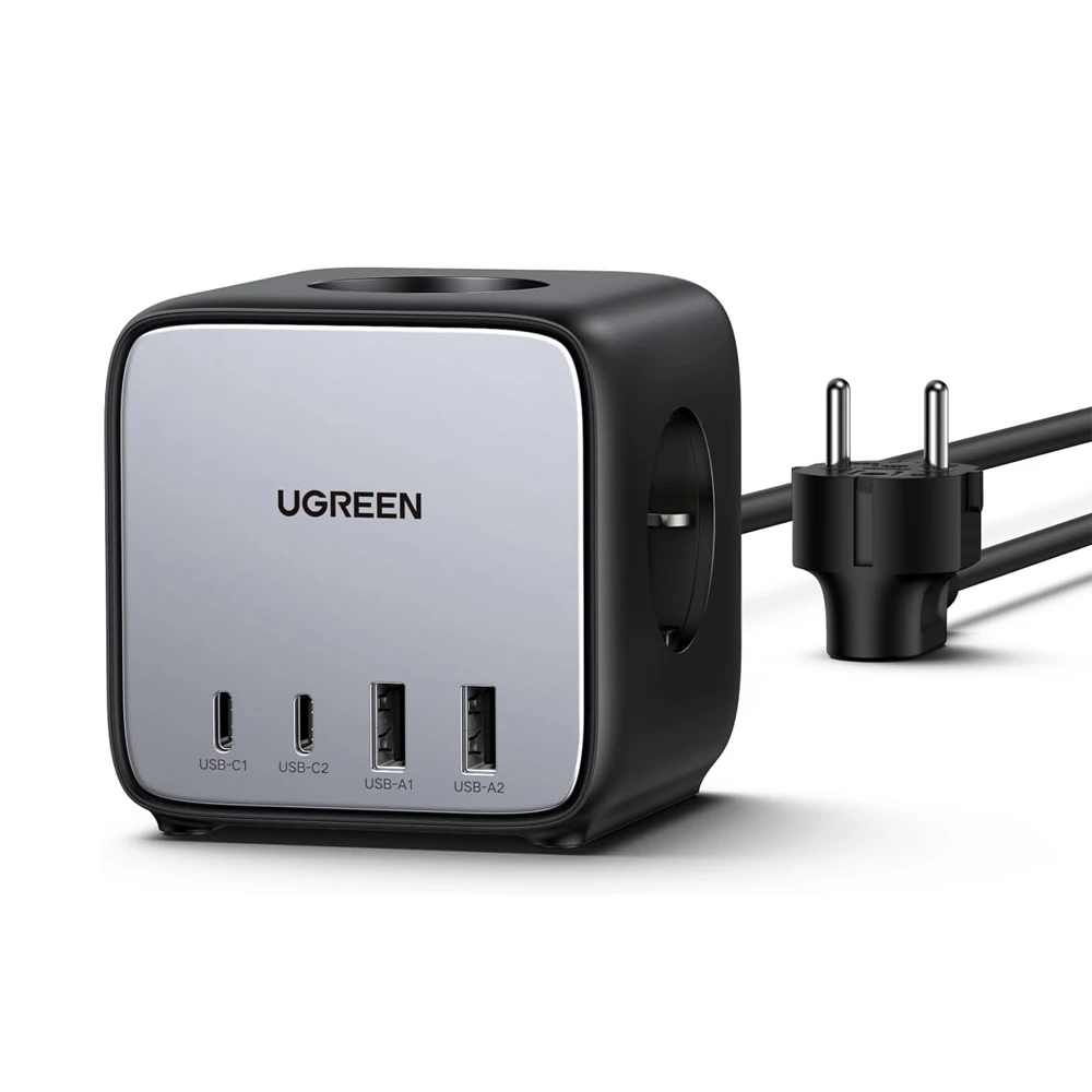 Ugreen power strip diginest cube 65w - 3 розетки, 2xusb-a, 2xusb-c, gan, 3680w cd268, 1.8м, черный 2