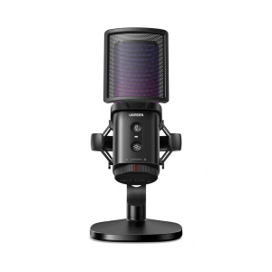 Микрофон ugreen для игр, микрофон для пк 24bit/96khz, с быстрой функцией отключения звука, поп-фильтром, амортизатором, регулятором громкости, черный