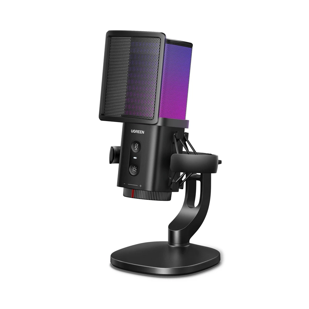 Микрофон ugreen для игр, микрофон для пк 24bit/96khz, с быстрой функцией отключения звука, поп-фильтром, амортизатором, регулятором громкости, черный 2