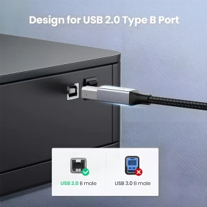 Ugreen кабель usb-c на usb-b 2.0 для принтера, оплетка, алюминиевый корпус, 2 м, черный Thumbnail 3