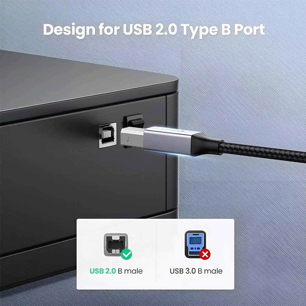 Ugreen кабель usb-c на usb-b 2.0 для принтера, оплетка, алюминиевый корпус, 2 м, черный 3