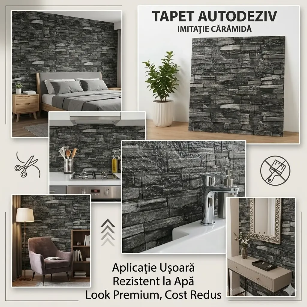 Placă tapet 3d tip caramidă – model gri-închis 2