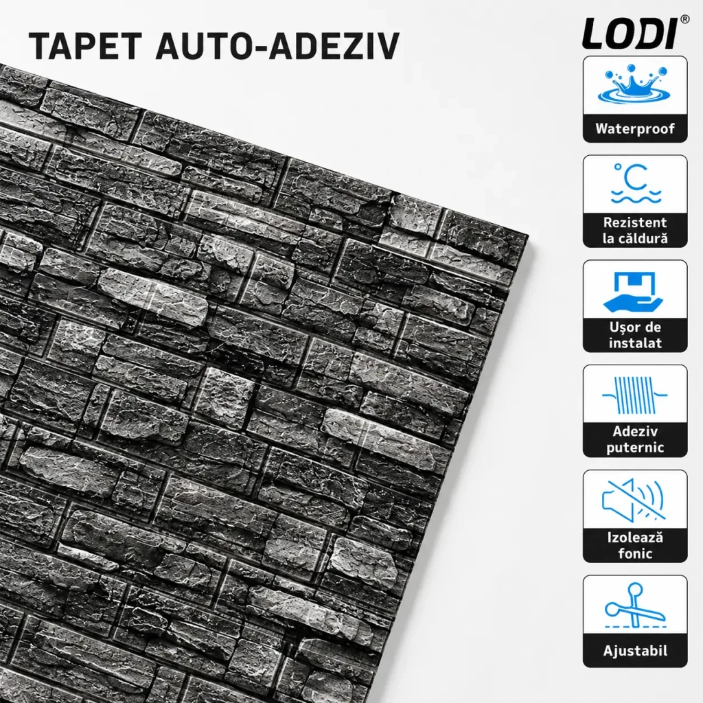 Placă tapet 3d tip caramidă – model gri-închis 3
