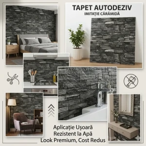 Placă tapet 3d tip caramidă – model gri-închis Thumbnail 2