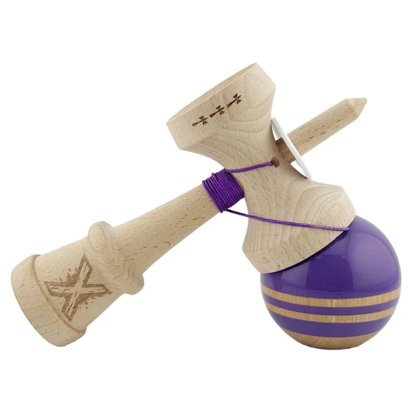 "kendama flippy x original rainbow", profesională, rulment metalic, ața 62/65 cm, ultra aderent, cupe mari, king size 7 х 6 х 18 cm, indigo-maro 5