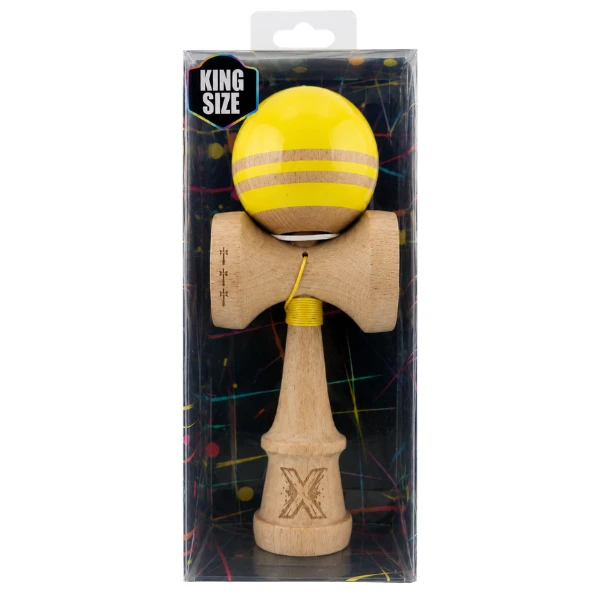"kendama flippy x original rainbow", profesională, rulment metalic, ața 62/65 cm, ultra aderent, cupe mari, king size 7 х 6 х 18 cm, galben-maro 4
