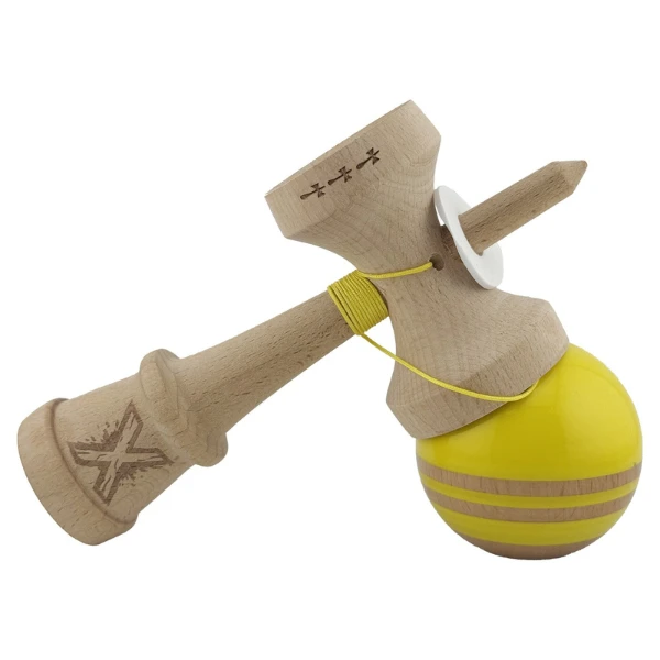 "kendama flippy x original rainbow", profesională, rulment metalic, ața 62/65 cm, ultra aderent, cupe mari, king size 7 х 6 х 18 cm, galben-maro 6