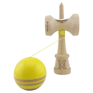 "kendama flippy x original rainbow", profesională, rulment metalic, ața 62/65 cm, ultra aderent, cupe mari, king size 7 х 6 х 18 cm, galben-maro Thumbnail 5
