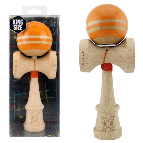 "kendama flippy x original rainbow", profesională, rulment metalic, ața 62/65 cm, ultra aderent, cupe mari, king size 7 х 6 х 18 cm, portocaliu-maro 2