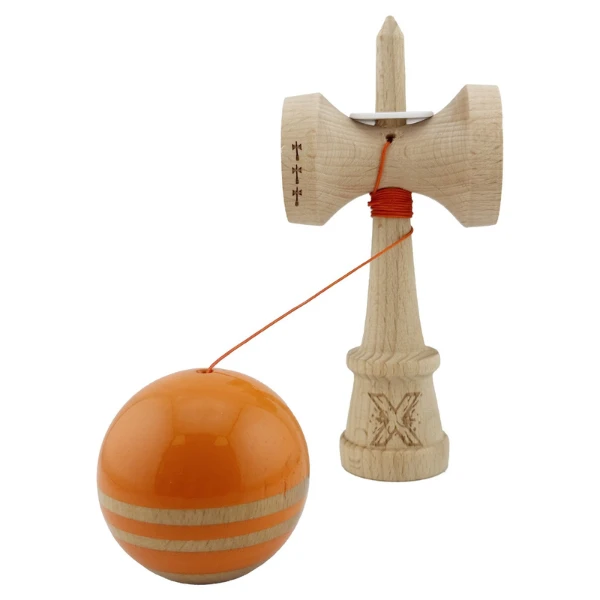 "kendama flippy x original rainbow", profesională, rulment metalic, ața 62/65 cm, ultra aderent, cupe mari, king size 7 х 6 х 18 cm, portocaliu-maro 6