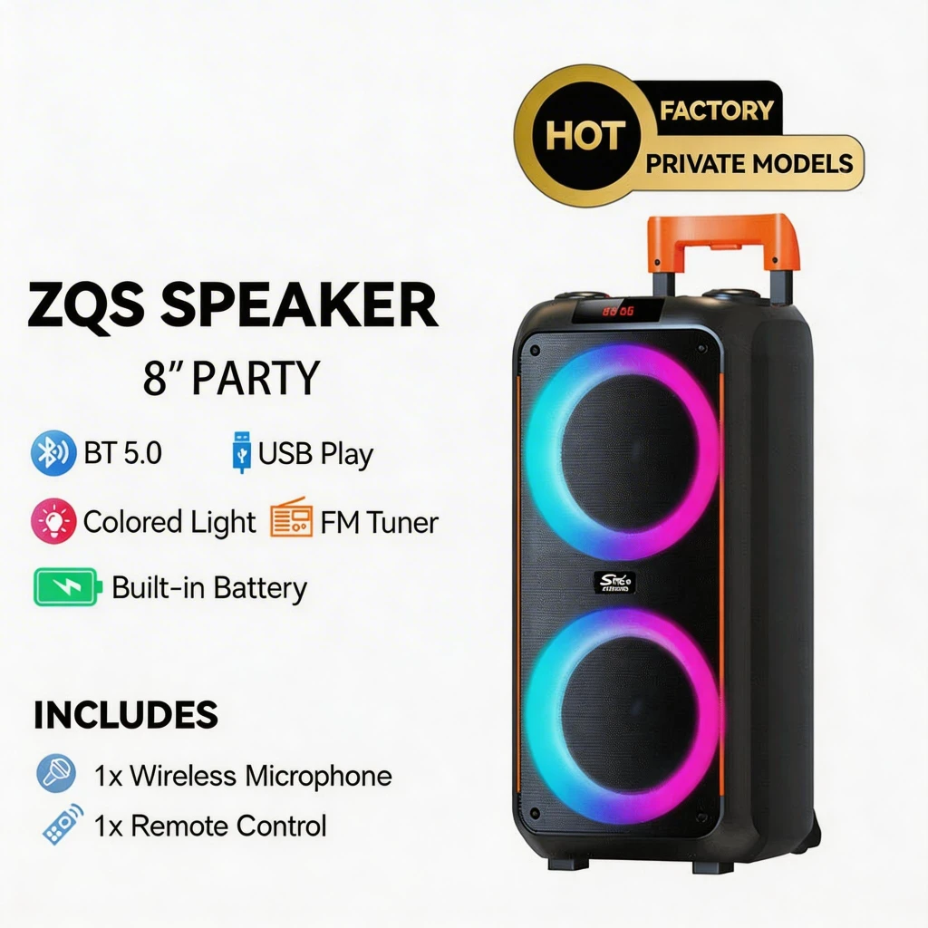 Boxă dublă sing-e zqs8263 rgb party, 8 inch, 50w, neagră 2