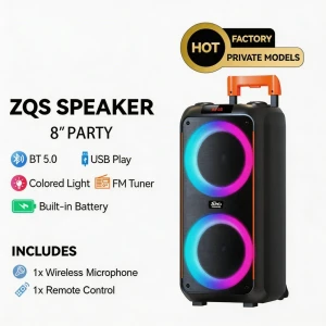 Boxă dublă sing-e zqs8263 rgb party, 8 inch, 50w, neagră Thumbnail 2