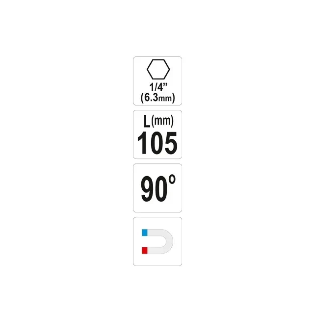 Адаптер 90° для бит шестигранный 1/4" 105 мм yato 2