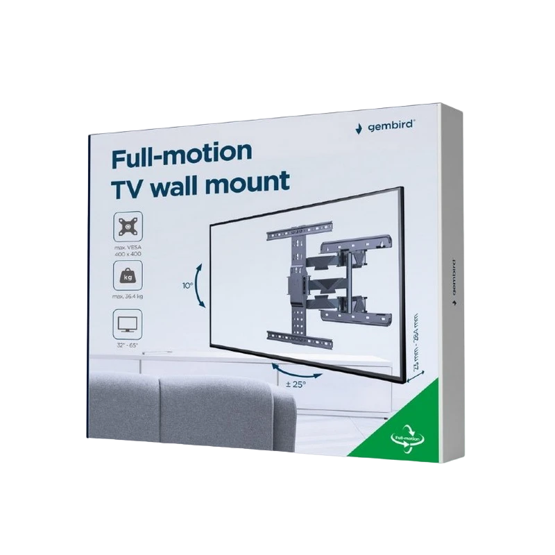 Suport tv de perete gembird wm-65st-01, negru 2