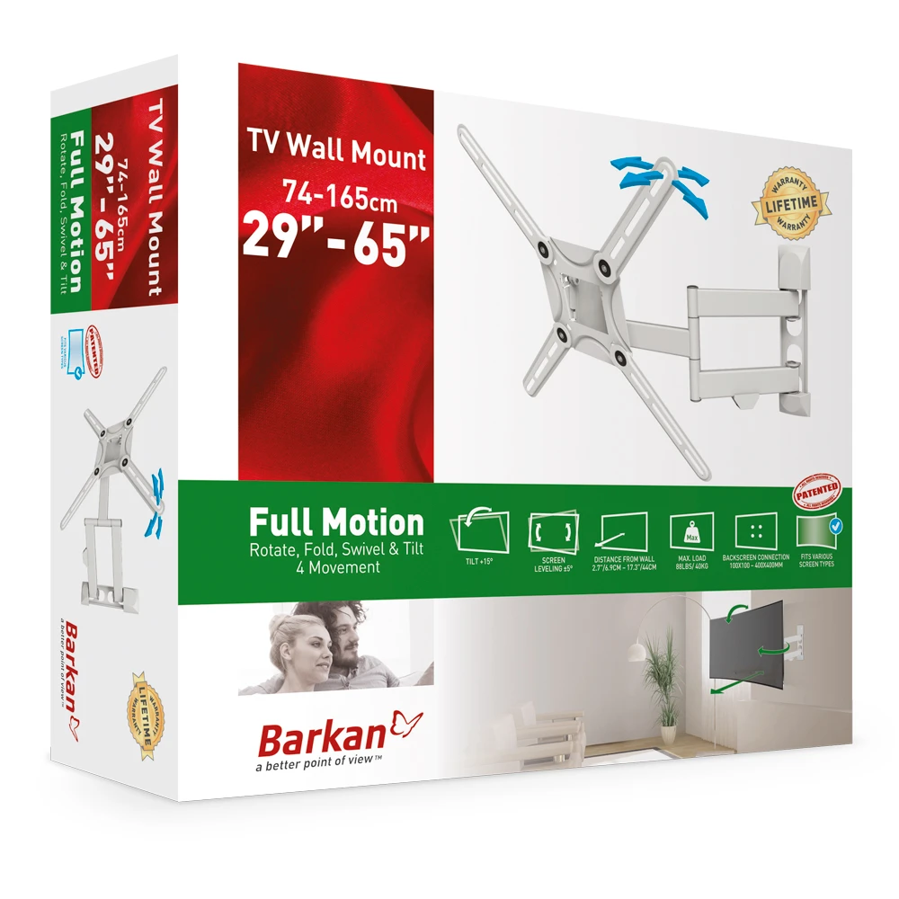Настенное крепление для телевизора barkan 3400w, белый 3