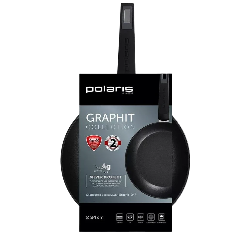 Сковорода polaris graphit-24f, 24см, графитовый 2