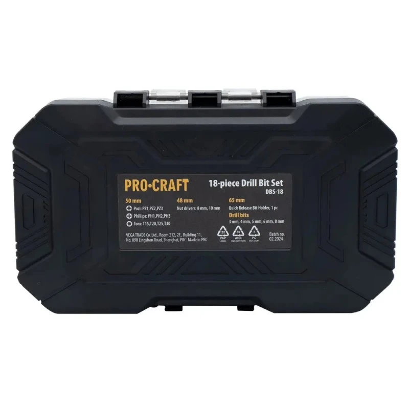 Set burghie și biți procraft dbs18, 18 buc. în ambalaj, oțel s2 4
