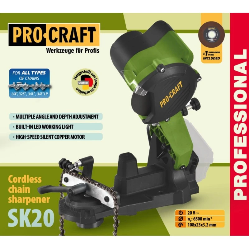 Aparat de ascuțit lanțuri cu acumulator procraft sk20 2