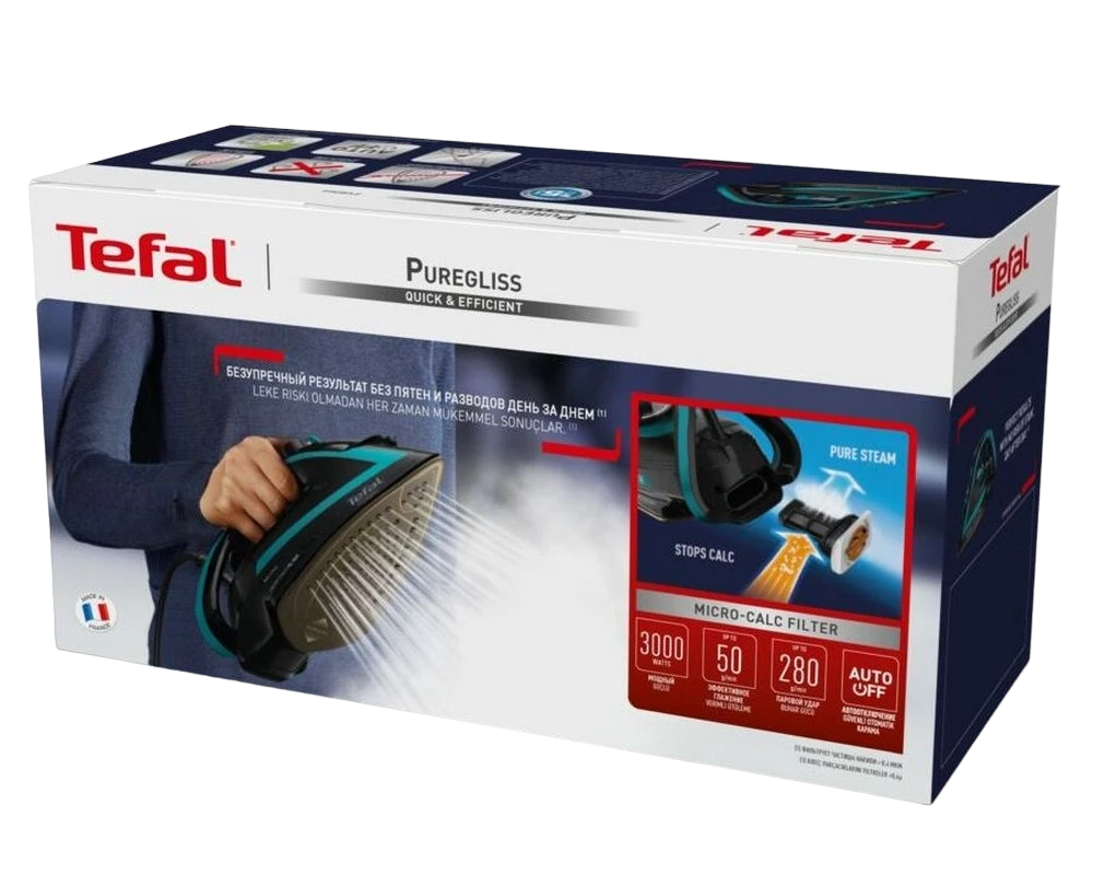 Утюг tefal fv8066e0 , 3000вт, чёрный/бирюзовый 4