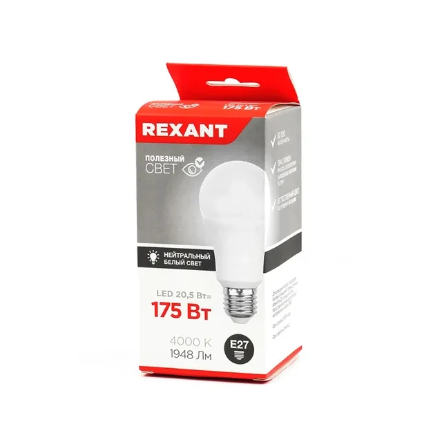 Bec   led a60 20.5 w e27 4000 k 220 - 240 v rexant 2