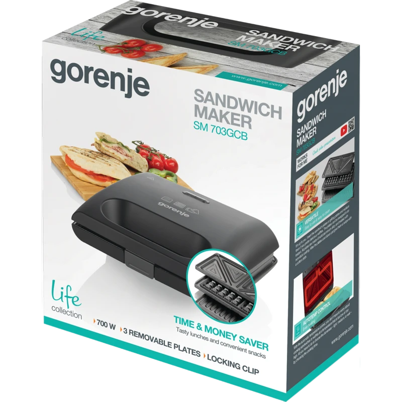 Aparat pentru sandwich multifunctional gorenje sm703gcb, negru 4