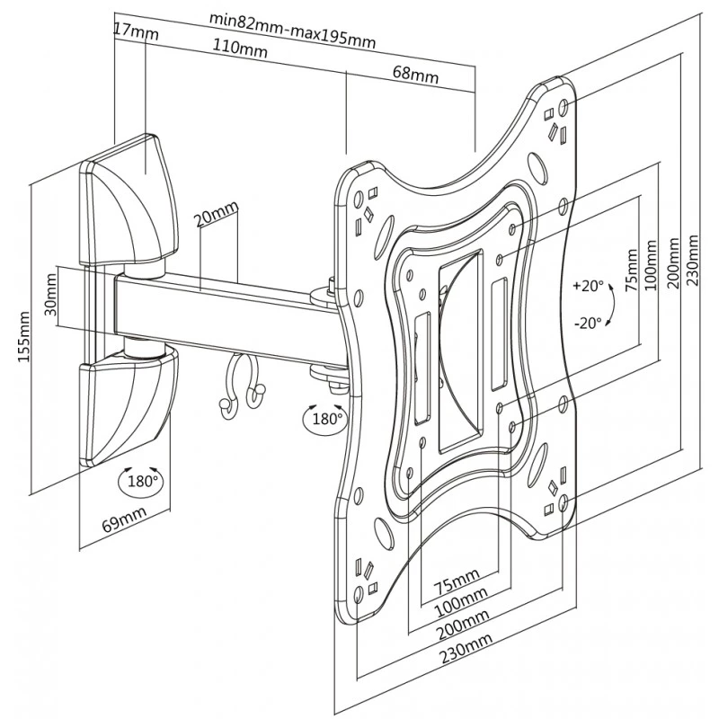 Suport de perete înclinat și pivotant reflecta flexo 42-2020t2, negru 3
