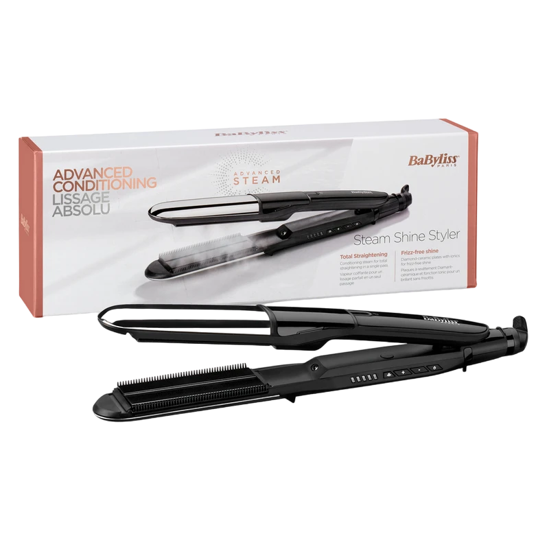 Placă de îndreptat părul babyliss 2 in 1 steam shine st496e, negru | argintiu 2