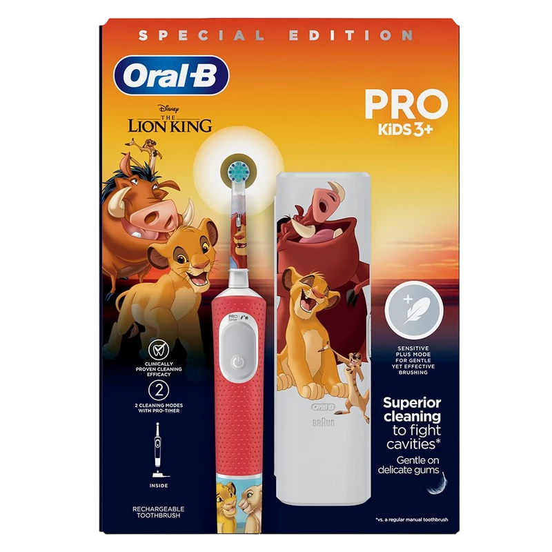 Periuță de dinți electrică braun oral-b pro kids lion king set, roșu | negru 8