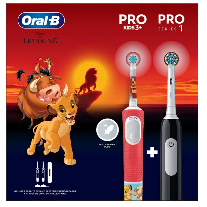 Periuță de dinți electrică braun oral-b pro kids lion king set, roșu | negru 9