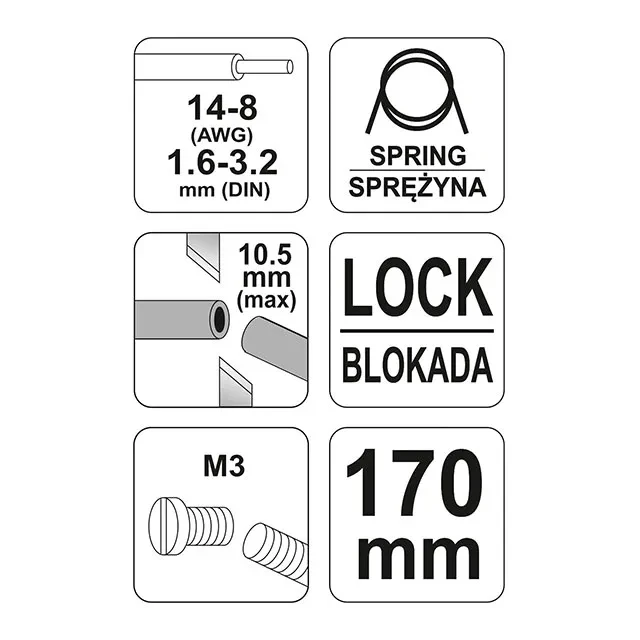 Clește tăietor și decablator 1.6 - 3.2 mm² 3 mm 170 mm yato 3