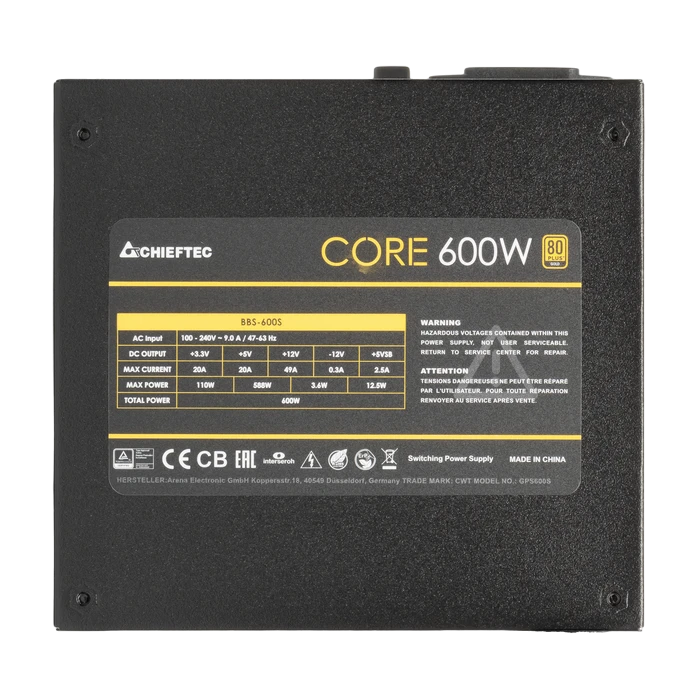 Блок питания для компьютеров chieftec bbs-600s, 600вт, atx, немодульный 26
