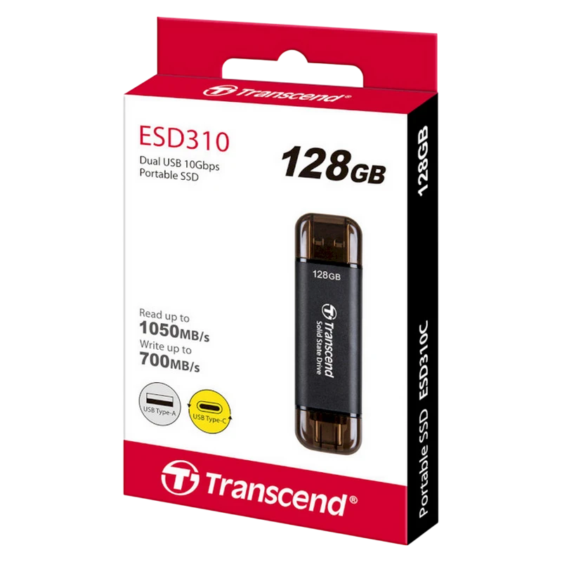Внешний портативный ssd накопитель transcend esd310c, 128 гб, чёрный (ts128gesd310c) 2