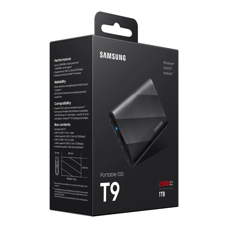 Ssd portabil extern samsung t9, 1 tb, negru (mu-pg1t0b/eu) 6