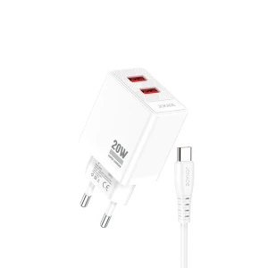 Сетевое зарядное устройство jokade 2*usb-a 5a, 20w с кабелем type-c jb088, белое