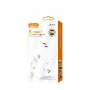 Jokade wall charger 2*usb-a 5a,20w with cable type-c jb088, white Thumbnail 2