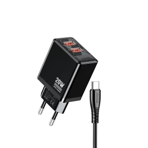 Сетевое зарядное устройство jokade 2*usb-a 5a, 20w с кабелем type-c jb088, черное