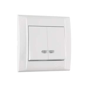 Întrerupător dublu interior cu indicator 42001123 defne 10 a 250 v alb makel